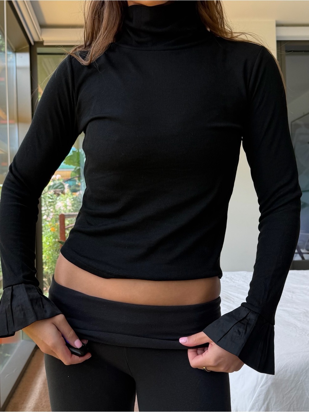ASTR Black Bell Sleeve Top